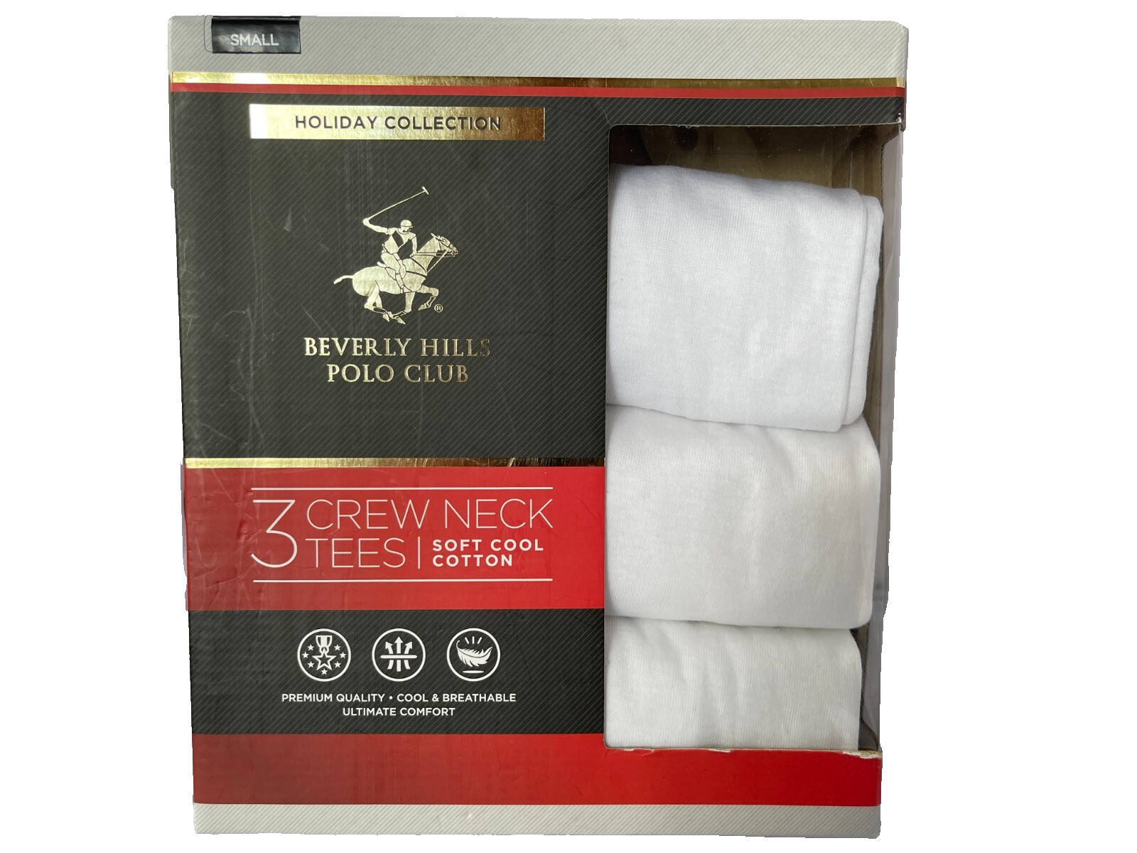 MEN’S CREW NECK TEE BEVERLY HILLS POLO CLUB  SMALL SUPER SOFT COTTON 3 PACK NEW