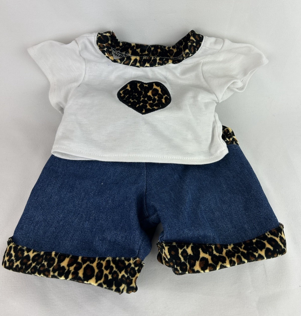 Build A Bear Leopard Clothes Outfit Heart Spotted Y2K Denim Jeans And Shirt B5