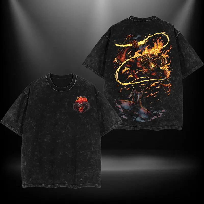 Gandalf vs Balrog LOTR Epic Battle Graphic Tee Vintage Fantasy Cotton Shirt gallery