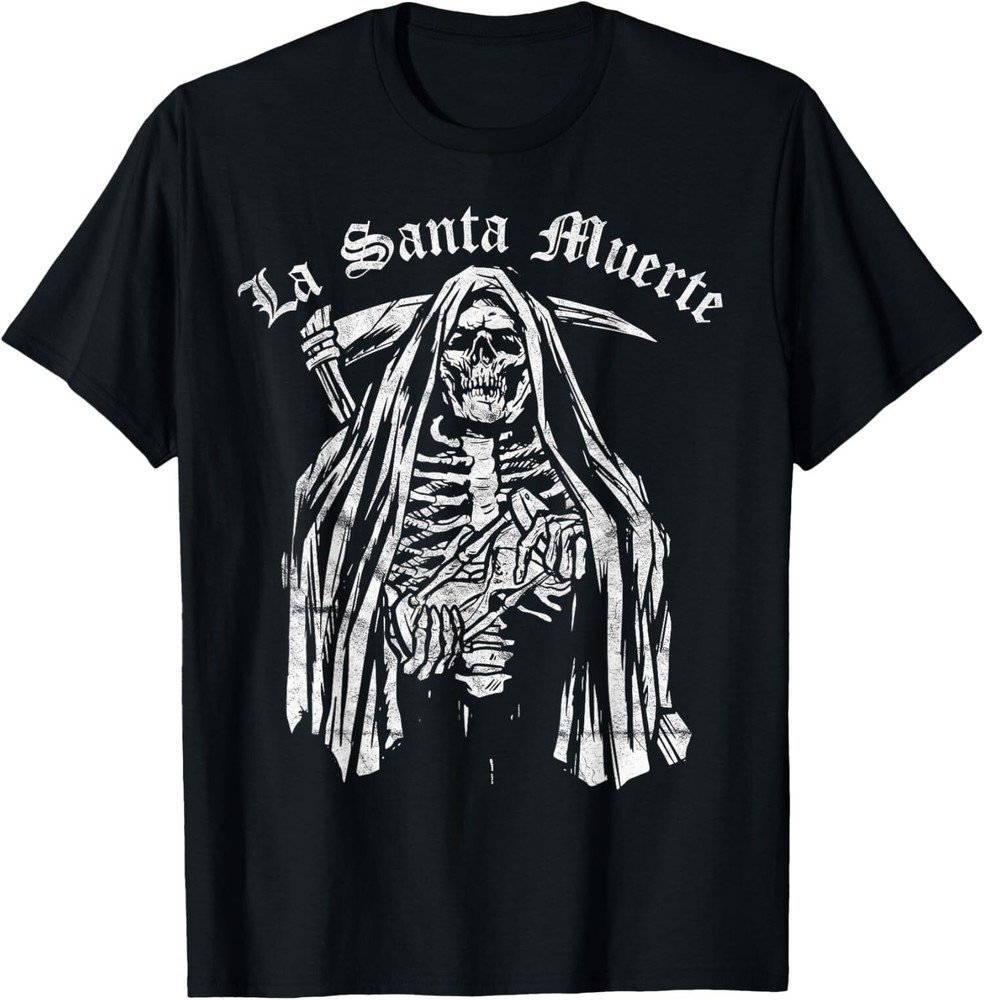 Min NEW LIMITED La Santa Muerte Skeleton Grim Reaper T-Shirt