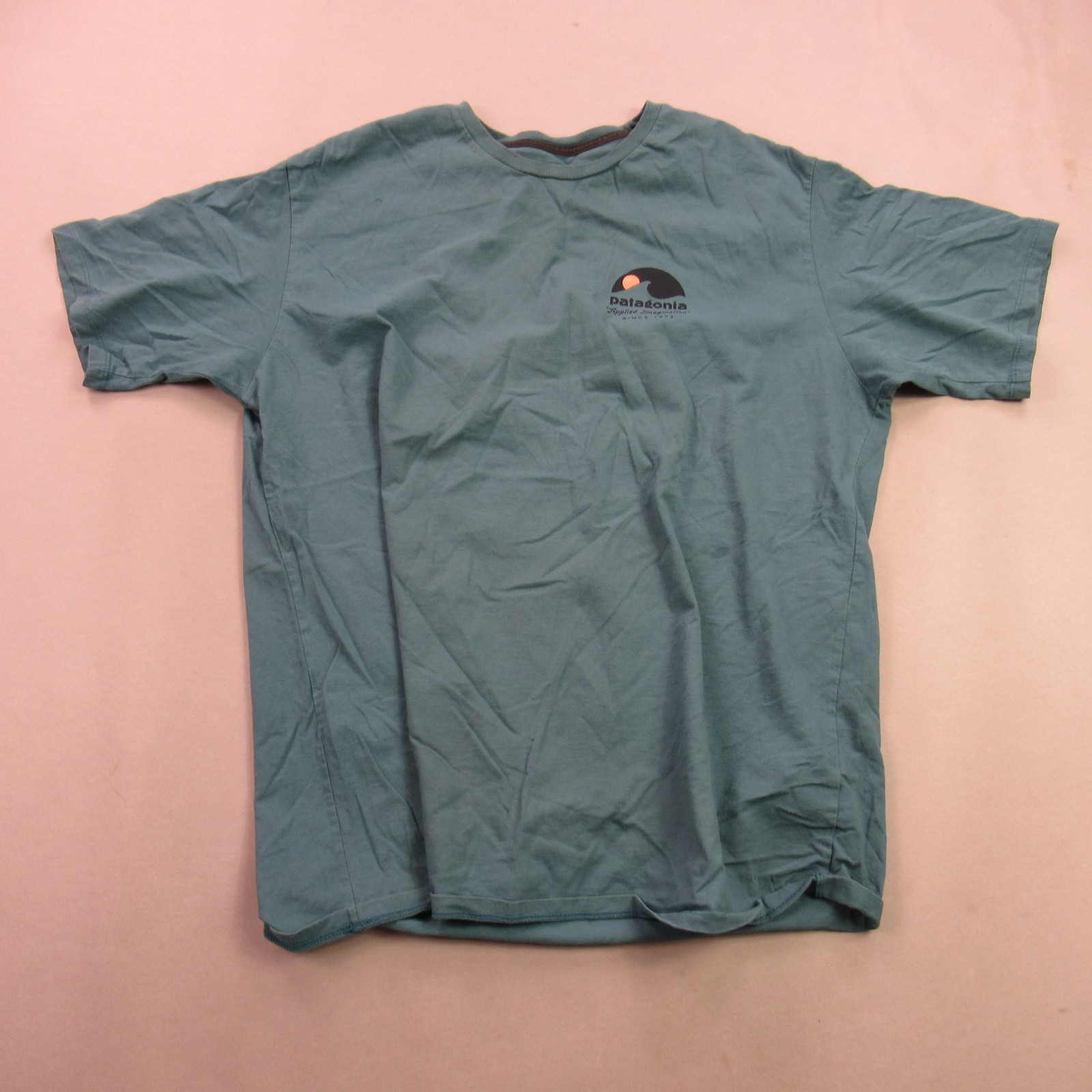 Patagonia Men's Teal Graphic T-Shirt Organic Cotton "Applied Imagination" Size L gallery