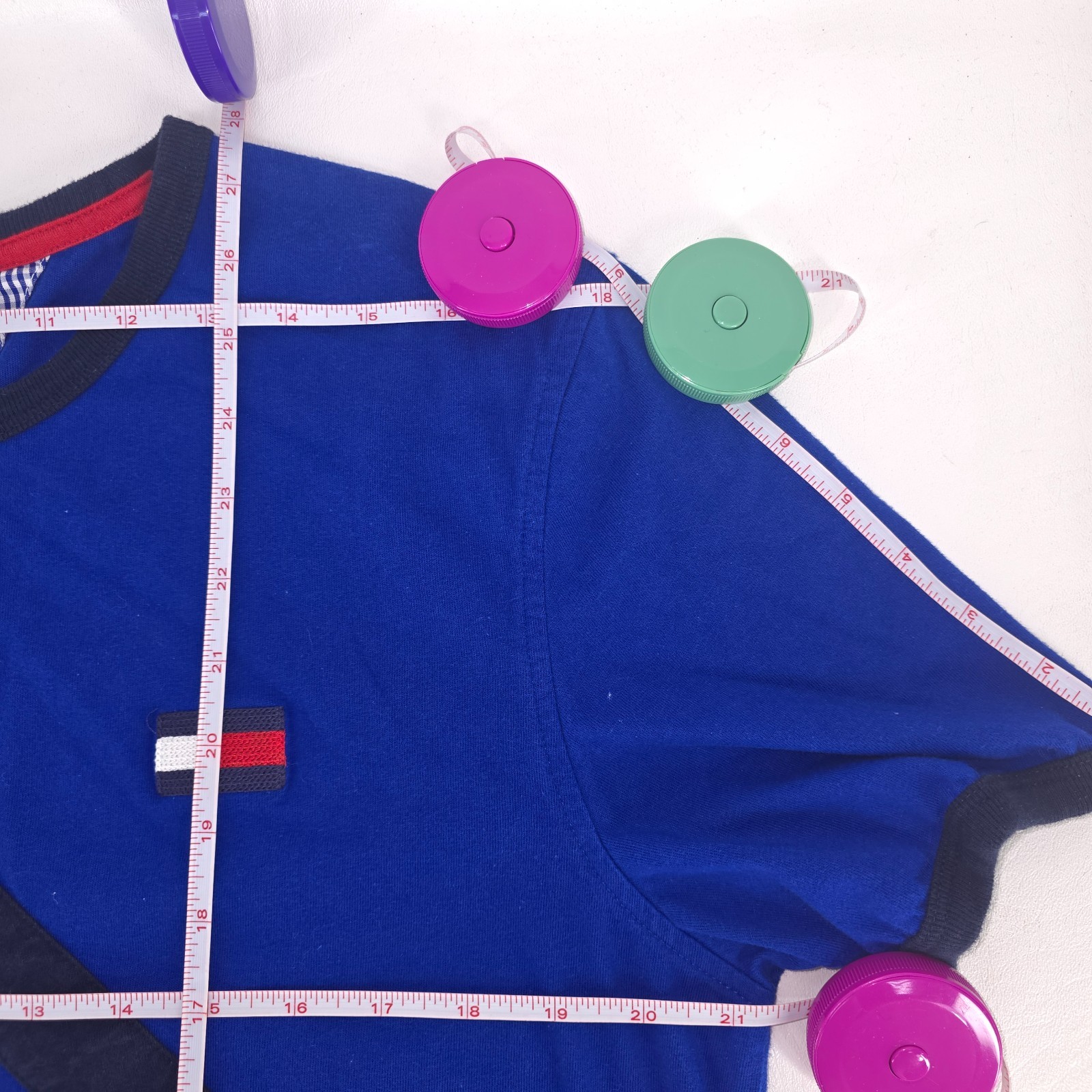 Tommy Hilfiger Colorblock Spellout Logo T-Shirt Men Large Blue 1990s Inspired gallery