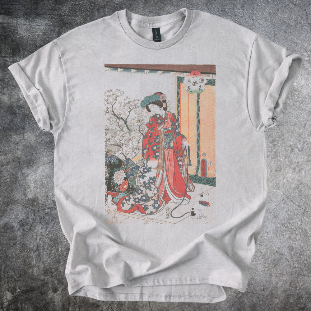 Geisha Kimono Artwork Shirt Japanese Floral Print Graphic Tshirt Gray gallery