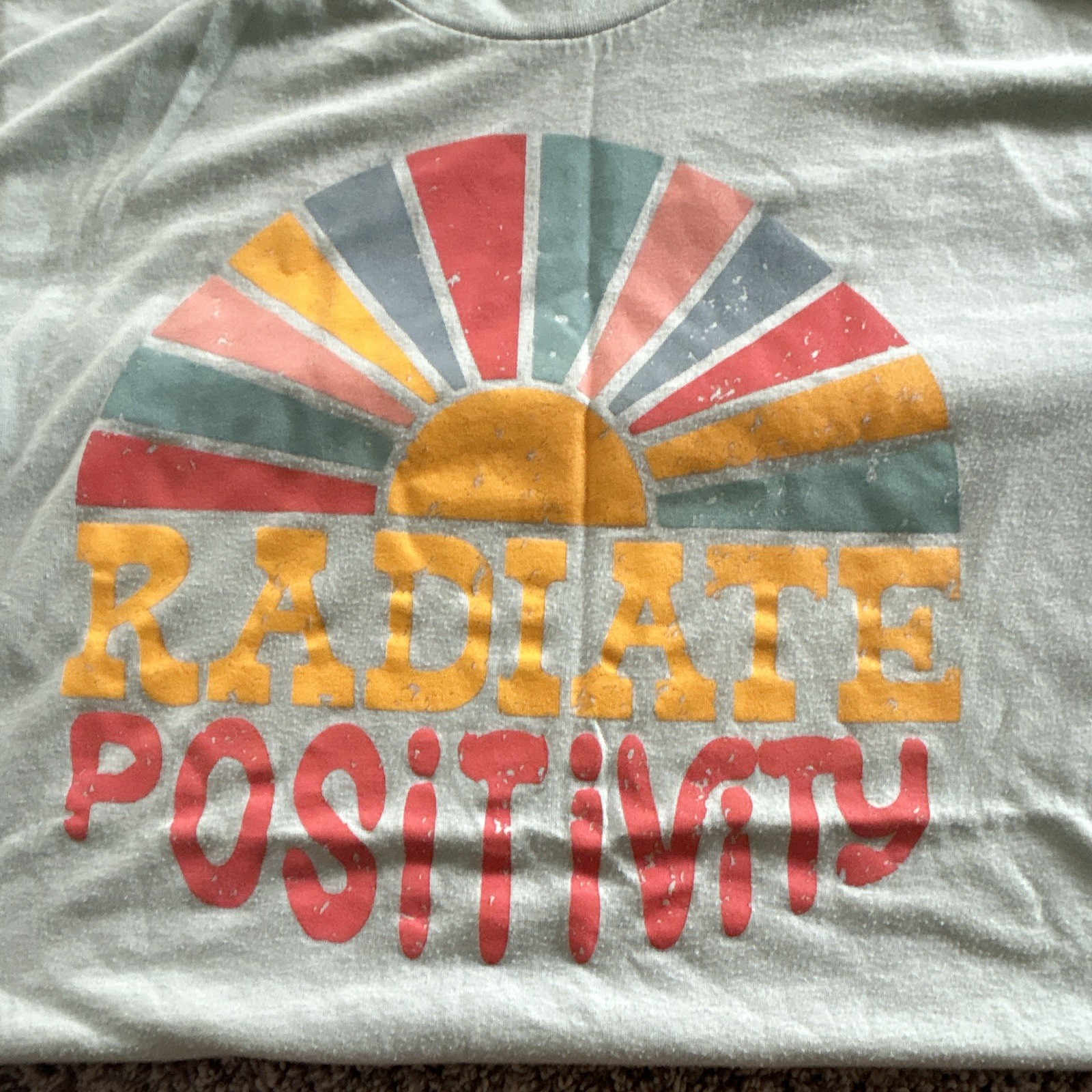 Green "Radiate Positivity" Sun Graphic Crew Neck Short Sleeve Unisex T-Shirt S gallery