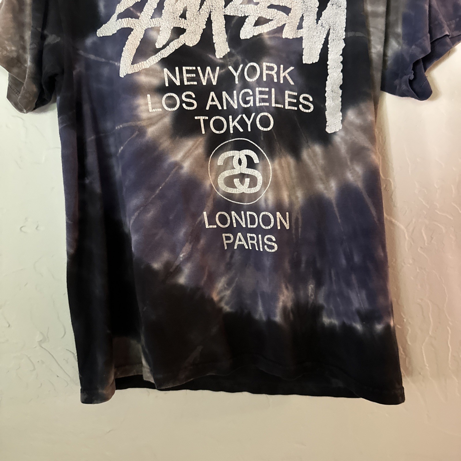 Stussy Rare World Tour Tie Dye Blue And Black Small Tee gallery