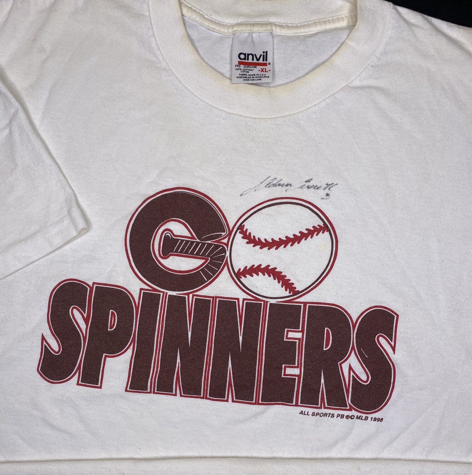 Vintage Lowell Spinners Shirt Men Sz XL Go Spinners Graphic Tee MLB 1998 RARE gallery