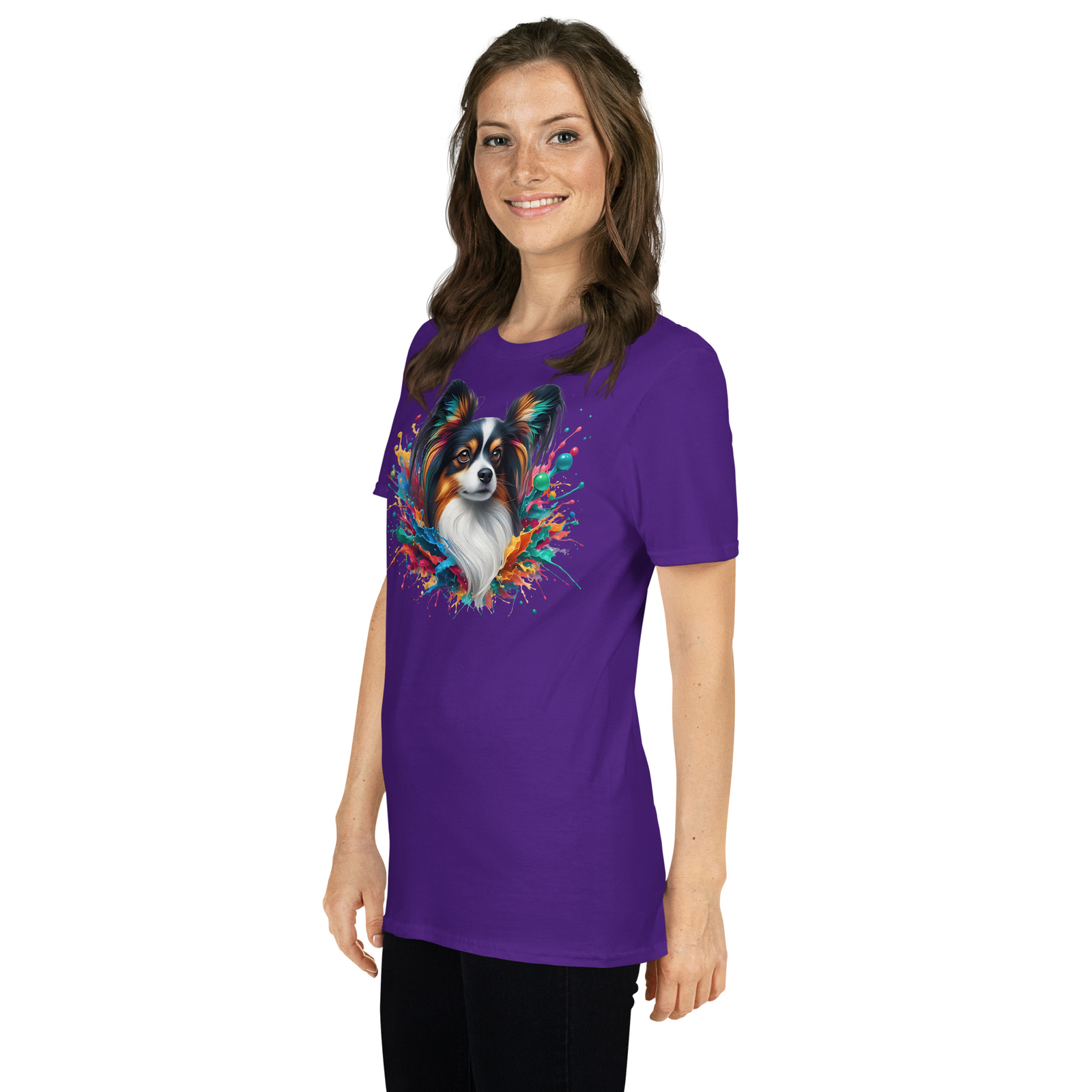 Colorful Splash Papillon Dog T-Shirt | Unisex Softstyle | Vibrant Graphic Tee gallery