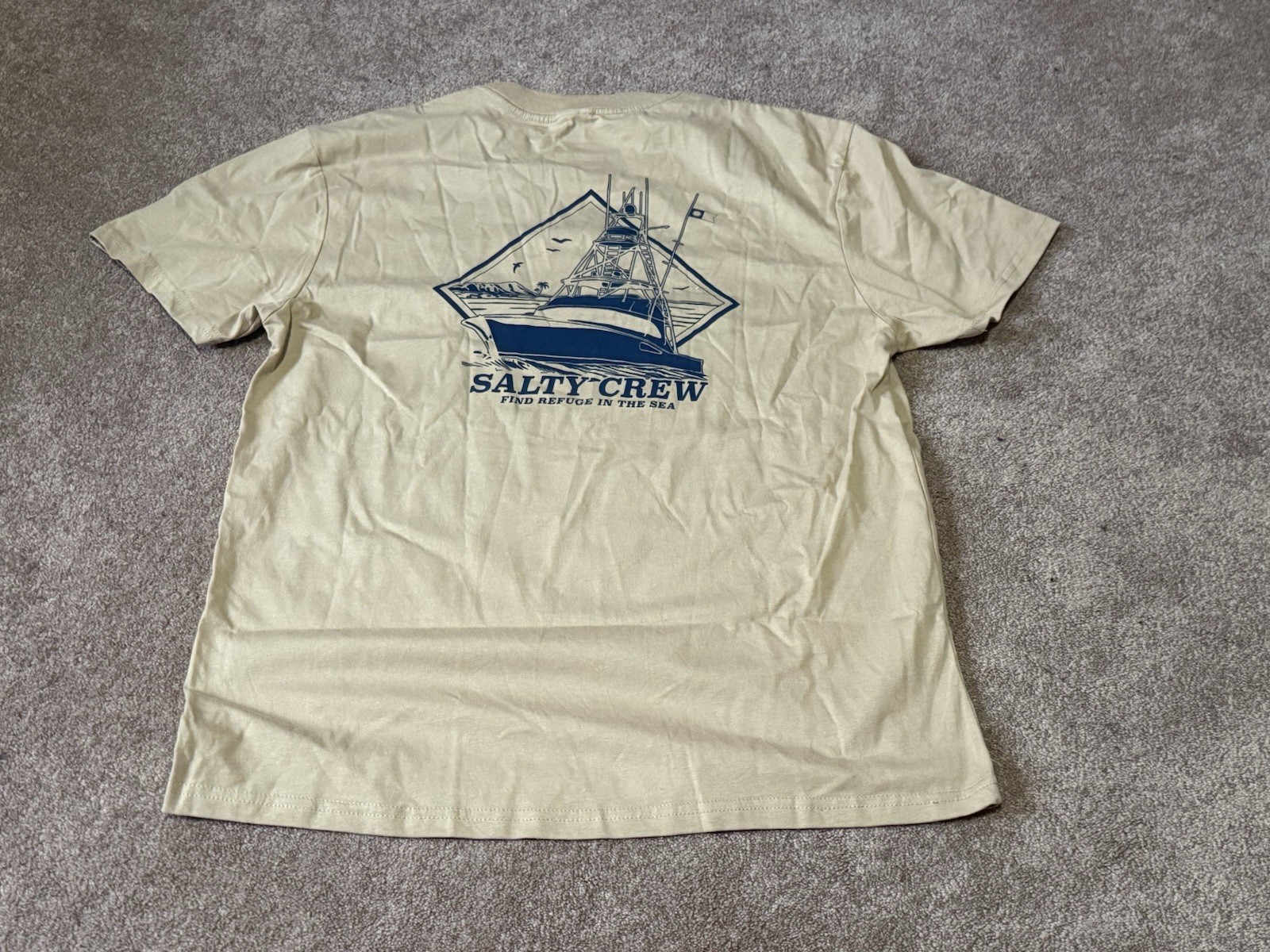 Salty Crew Classic Tee Small Tan Short Sleeve Fishing Boat Graphic T-Shirt New gallery