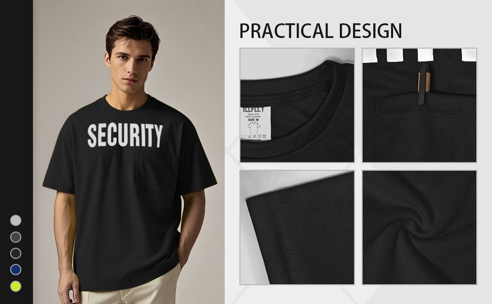 Men's Security Uniform Shirt Guard Work Event Staff Black Tee Top gallery