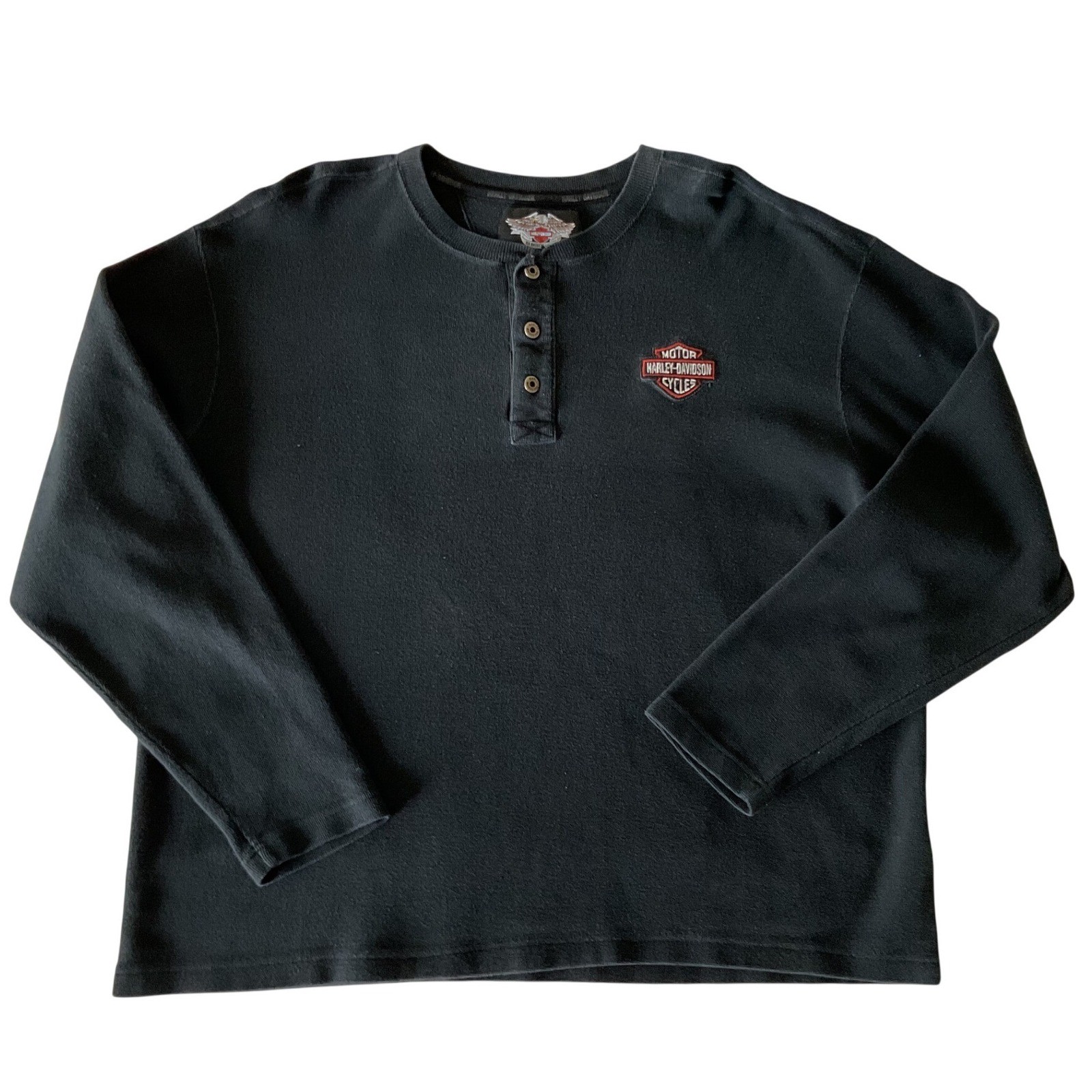 Harley-Davidson Mens Black Waffle Knit Henley American Legend Shirt 99011-07VM