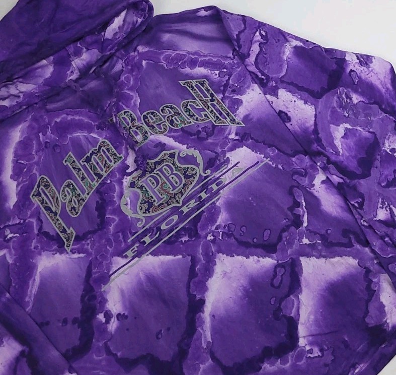 Vintage 90s Palm Beach Florida Purple Tie Dye Hoodie T Shirt USA Made Too Cool gallery