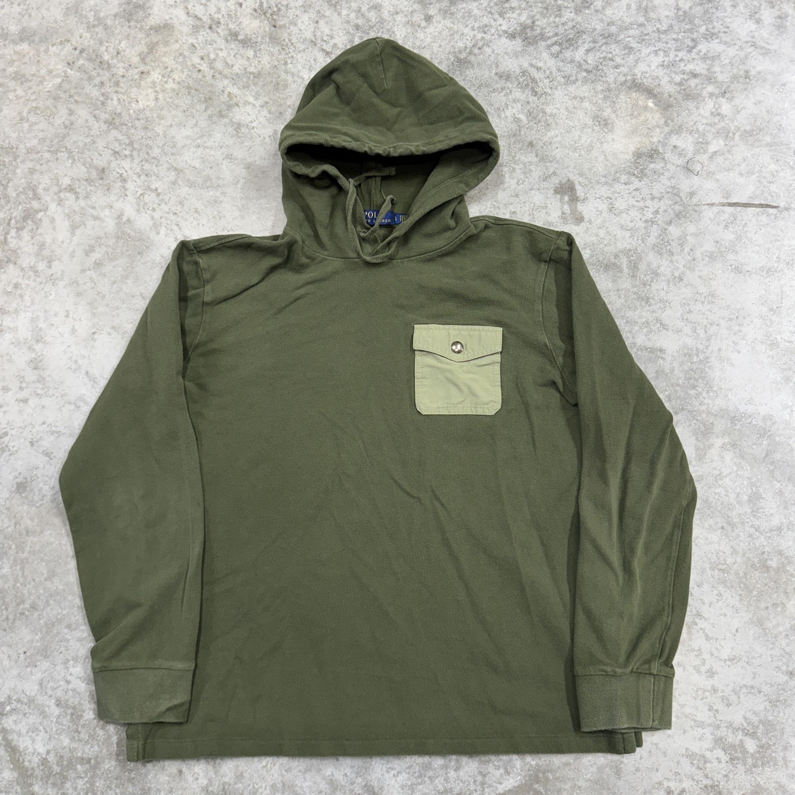 Polo Ralph Lauren Hooded Shirt Mens Medium Green Pullover Utility Pocket Olive