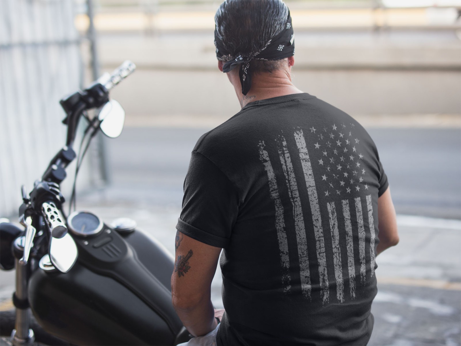 Distressed American Flag T-Shirt with Back & Sleeve Print – Patriotic USA gallery