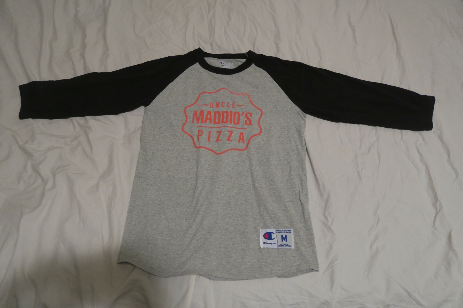 Champion Baseball Raglan Long Sleeve Tee Cotton Ribbed Uncle Maddio's Pizza Gray gallery
