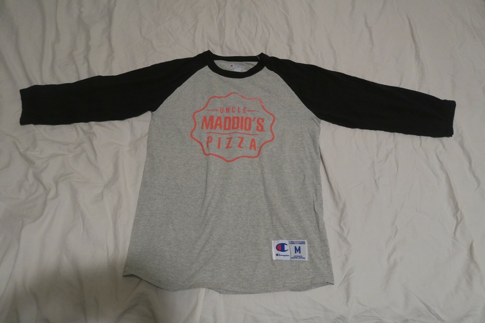 Champion Baseball Raglan Long Sleeve Tee Cotton Ribbed Uncle Maddio’s Pizza Gray