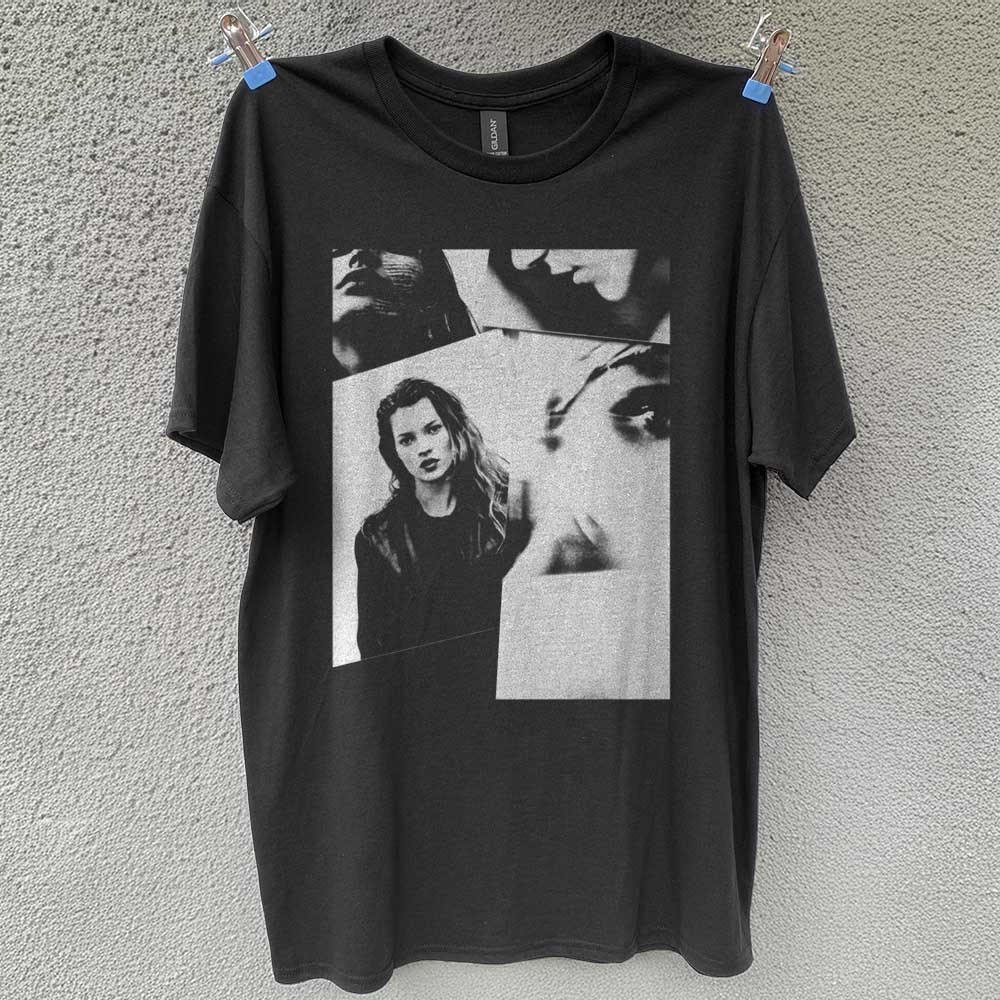 Kate Moss illustration Unisex Black Cotton T-shirt S-5XL