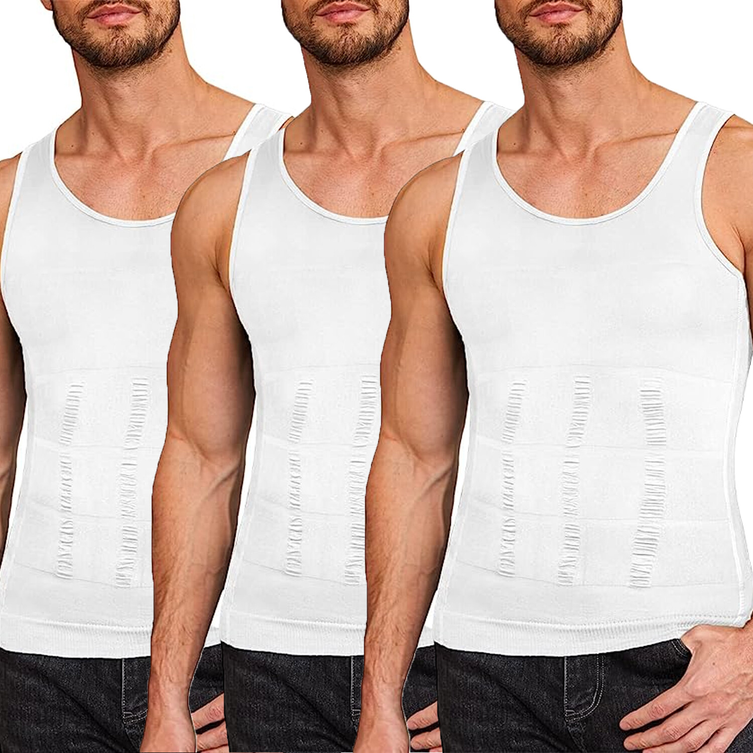 Men's 3 Pack Compression Shirt Slimming Body Shaper Vest Gym Workout Tank Top gallery