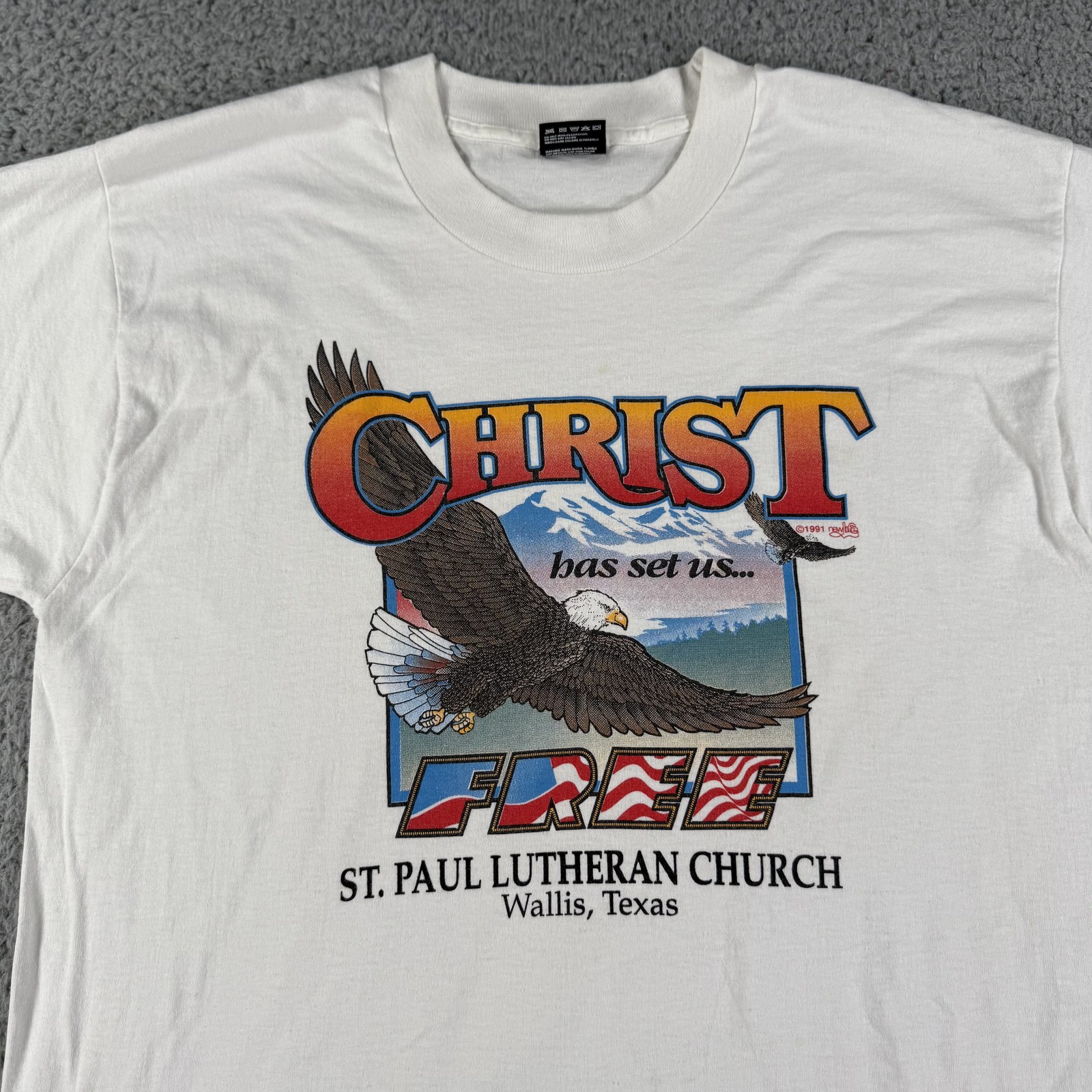 VTG Christ Has Set Us Free Shirt Mens Large St Paul Lutheran Church 90s Jesus gallery