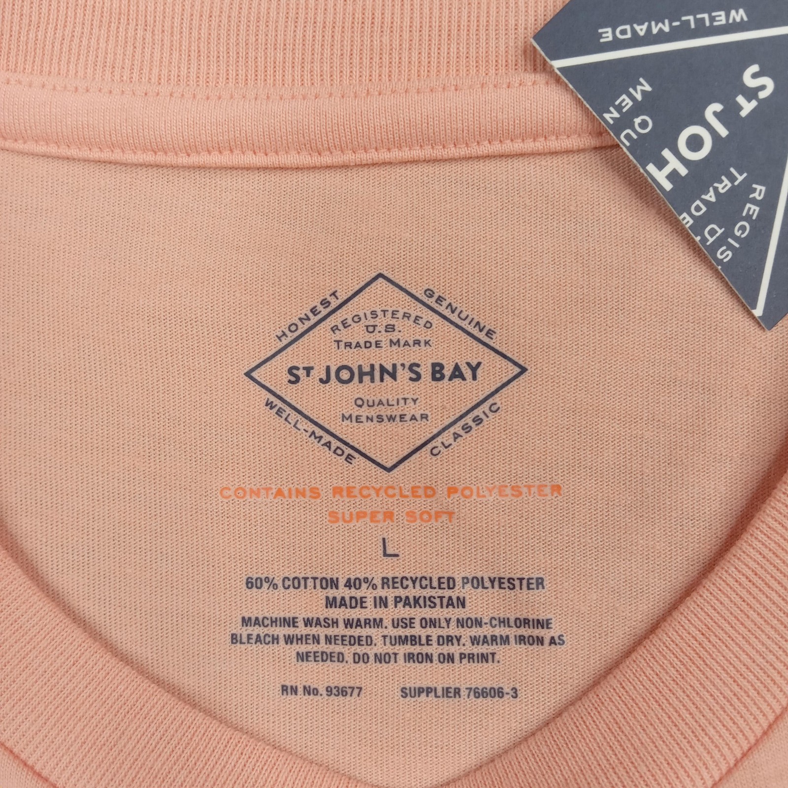 St Johns Bay Shirt Mens Large Peach Short Sleeve Crewneck Soft Cotton Blend gallery
