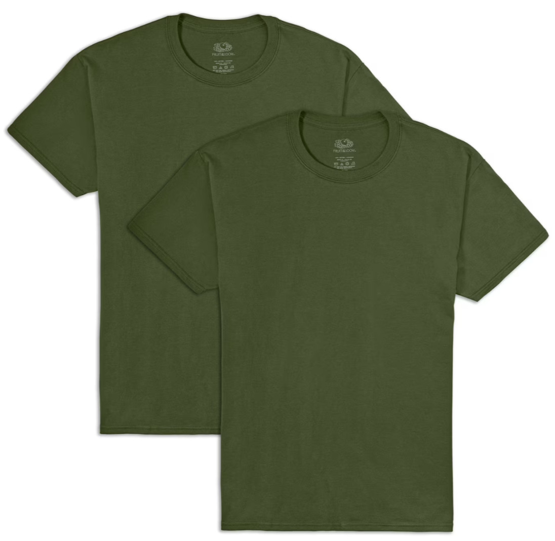 FOTL Mens 2-Pack Eversoft Cotton Short Sleeve T Shirts, Military Green, S