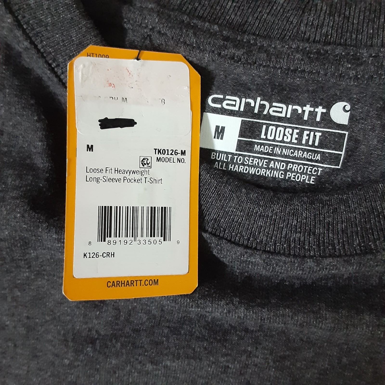Carhartt Mens Grey Medium Loose Fit Long Sleeve Heavyweight Pocket T-Shirt New gallery