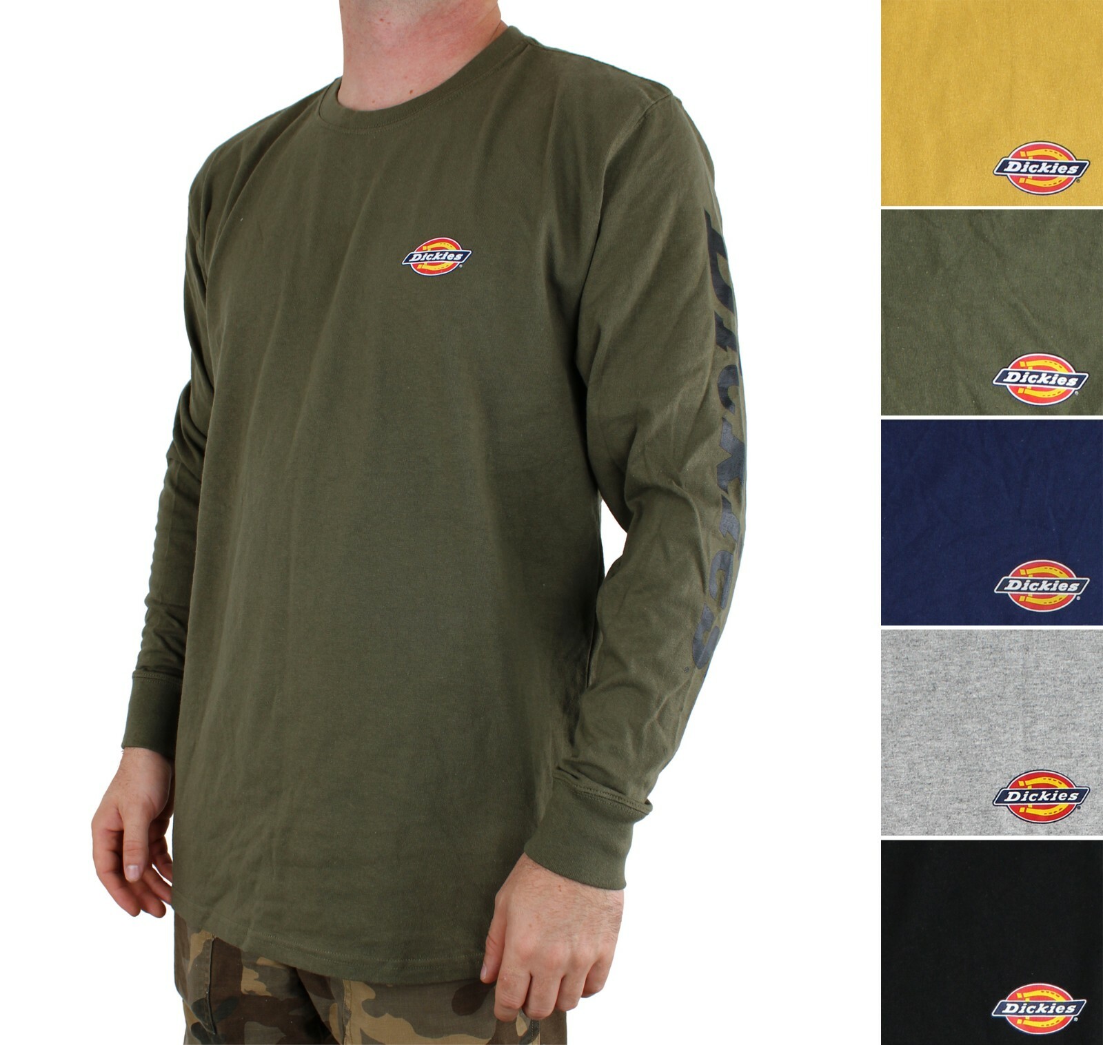 Dickies Men's T-Shirt Long Sleeve Logo Print Heavyweight Crew Neck 100% Cotton gallery