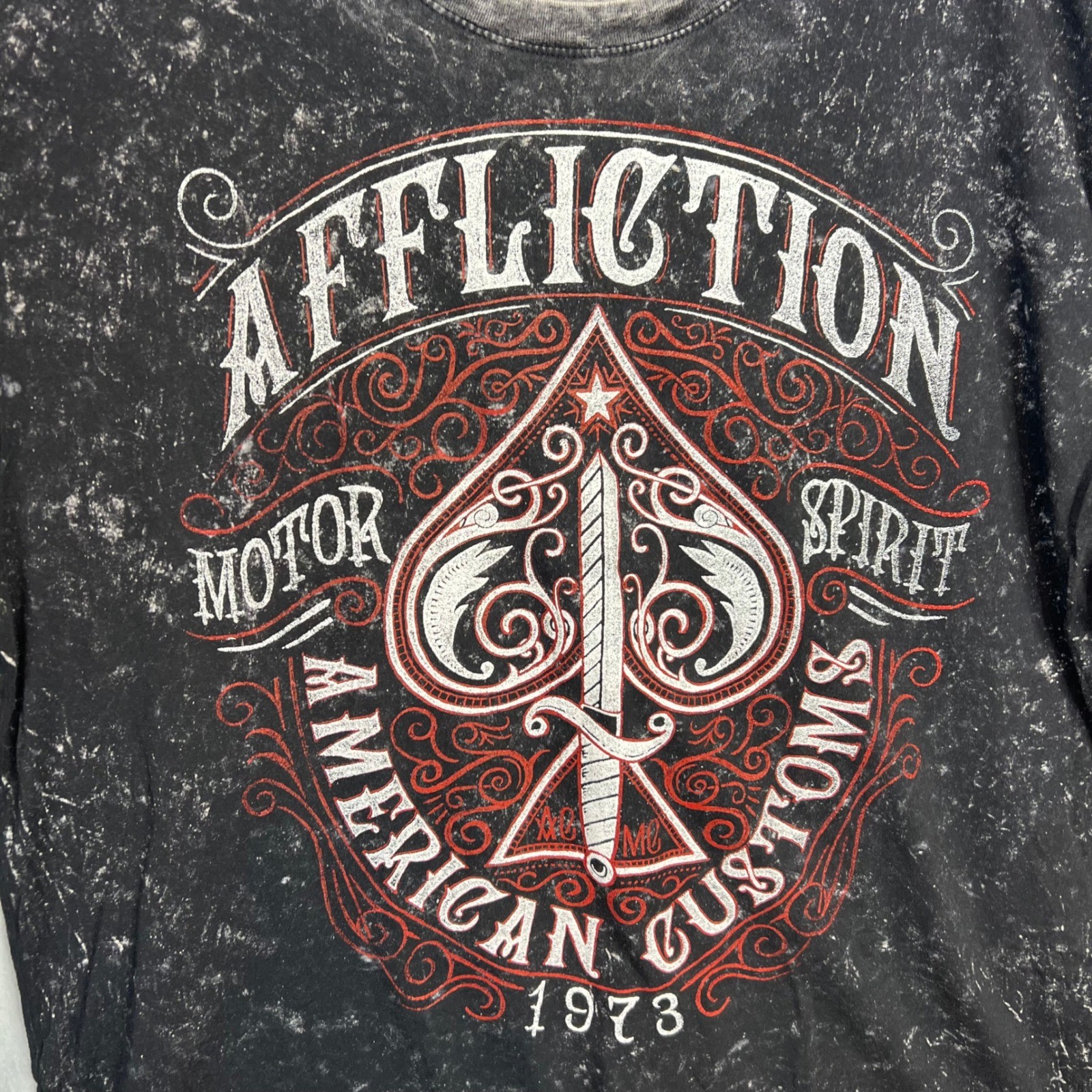 Affliction Reversible T Shirt Mens 3XL Distressed Y2K Gray Black Red Grunge NWT gallery