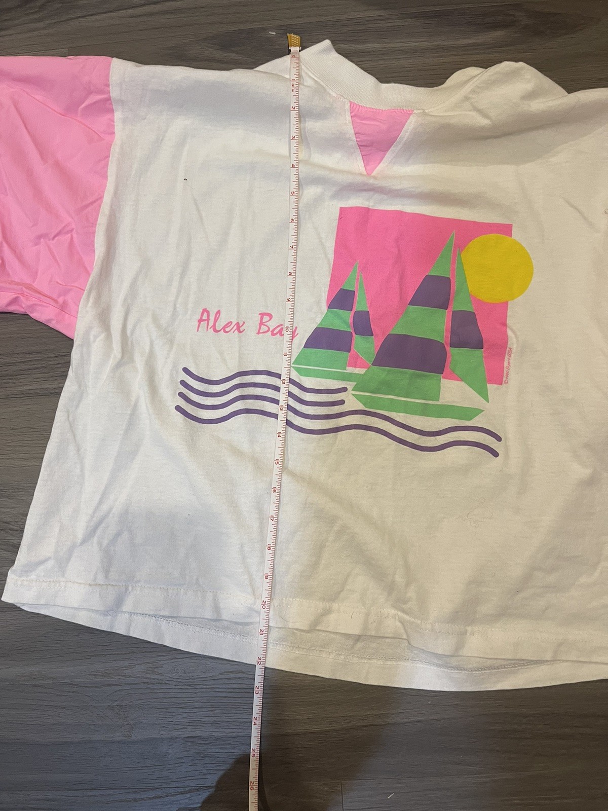ALEX BAY Vintage T-Shirt NEON PINK ACCENTS 1990s Made In USA- UNISEX OSFA gallery