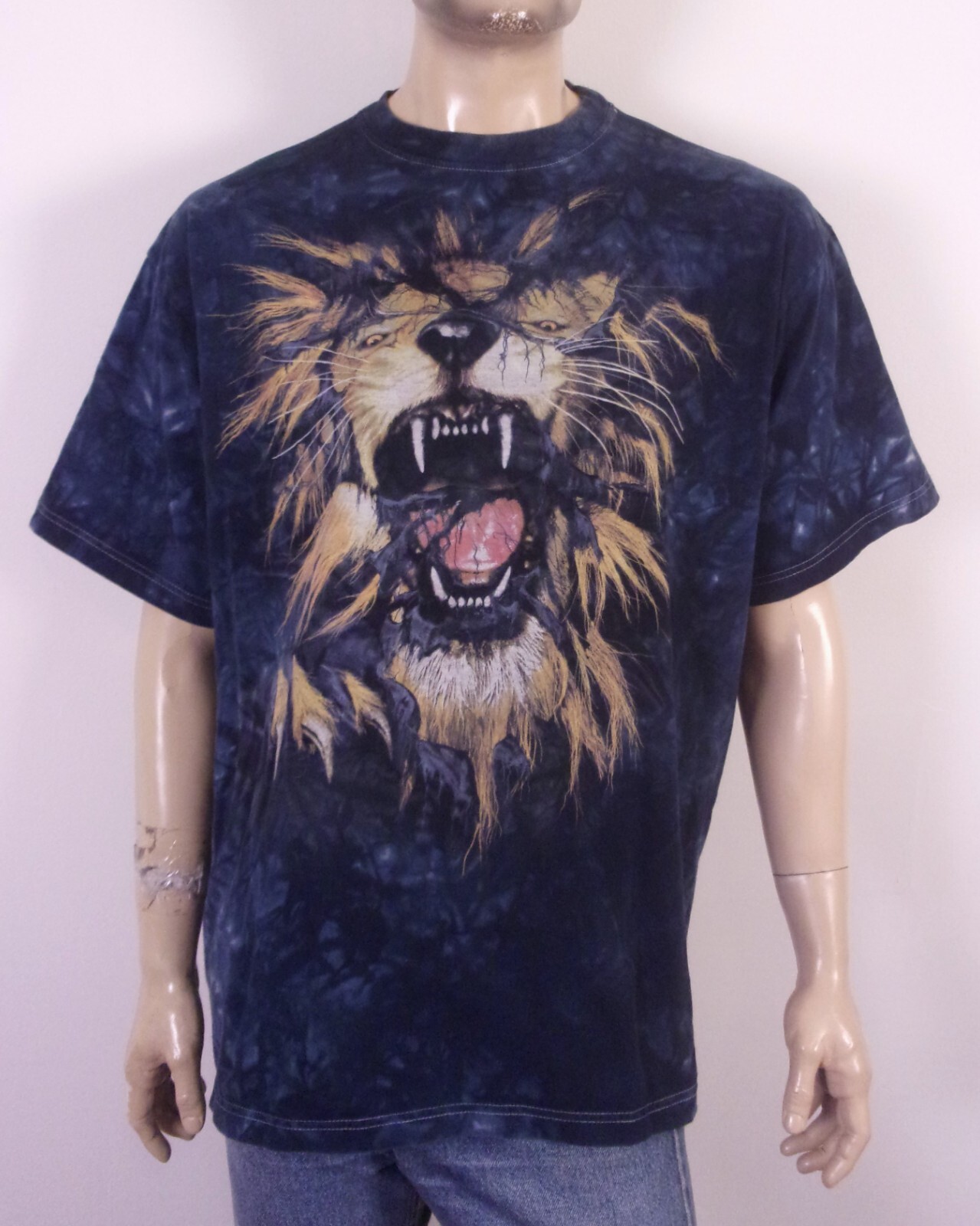 vintage 90s 00s Y2K The Mountain Tie Dye Lion Big Face T-Shirt Animal SZ 1X BIG gallery