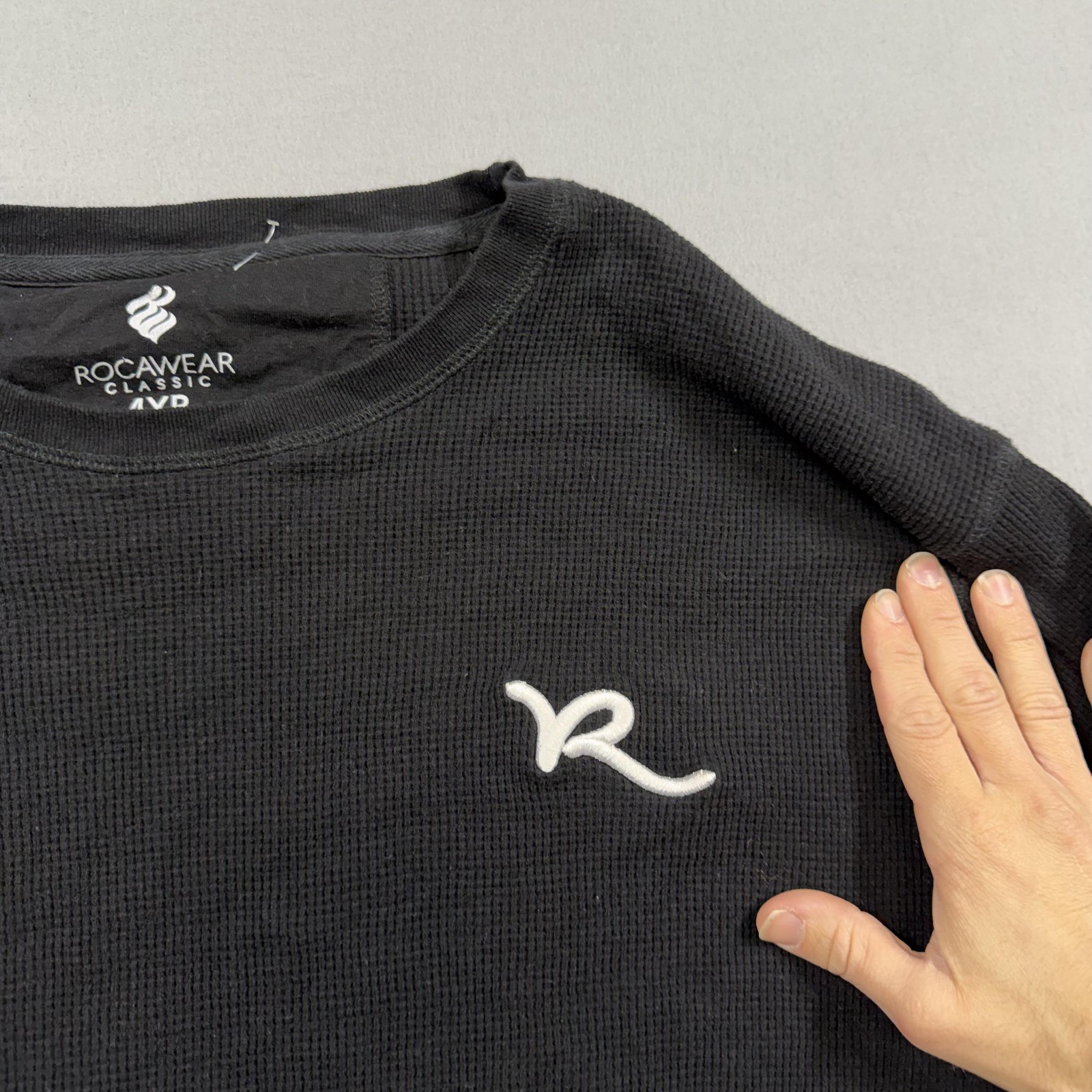 Rocawear Shirt Mens Big 4X Black Long Sleeve Thermal Waffle Knit Logo Tall gallery