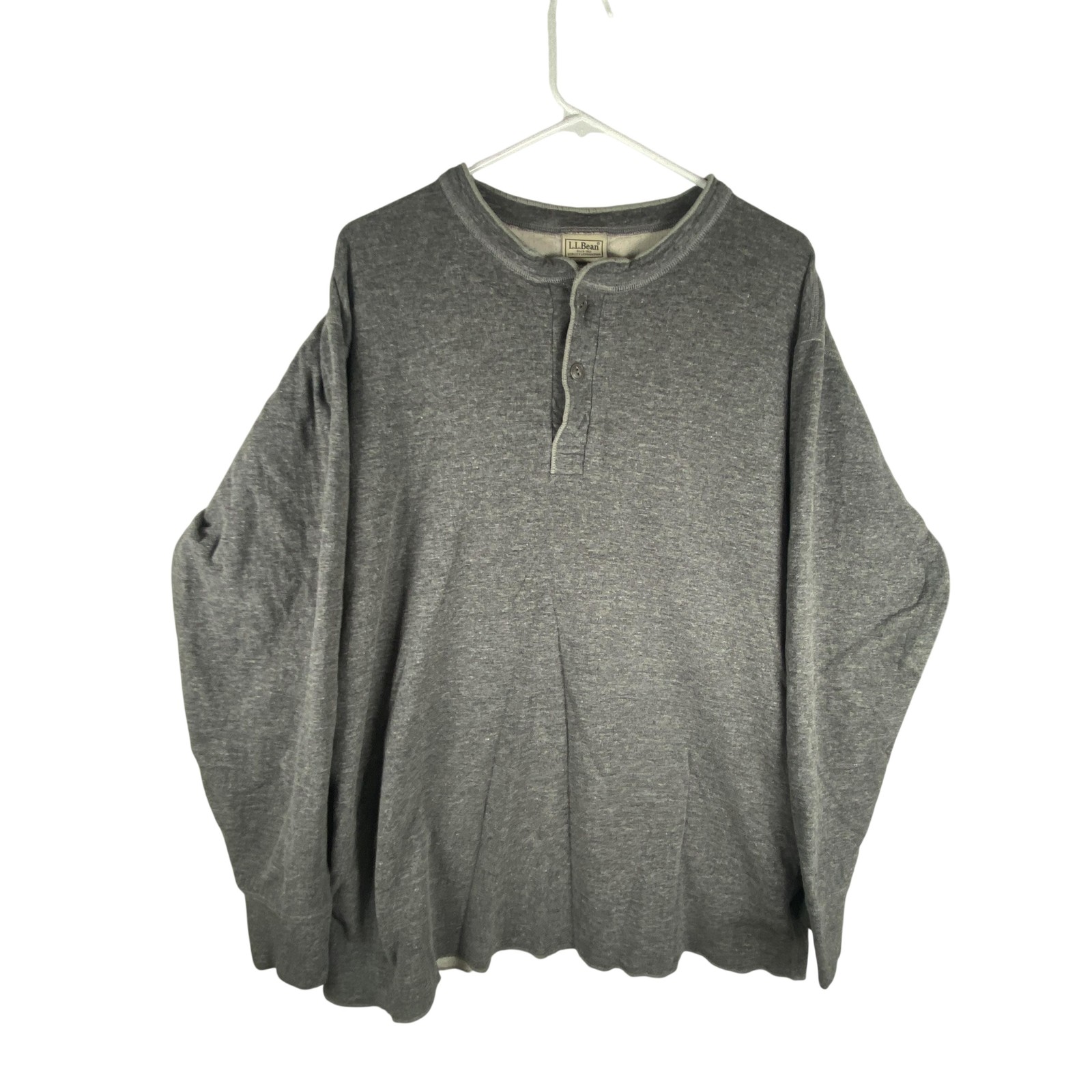 L.L. Bean Shirt Mens XL Gray Long Sleeve Henley Double Layer Lined Wool Blend