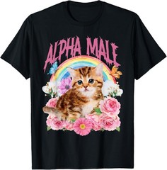 Alpha Male Funny Cat Kitten Rainbow Floral Unisex T-Shirt