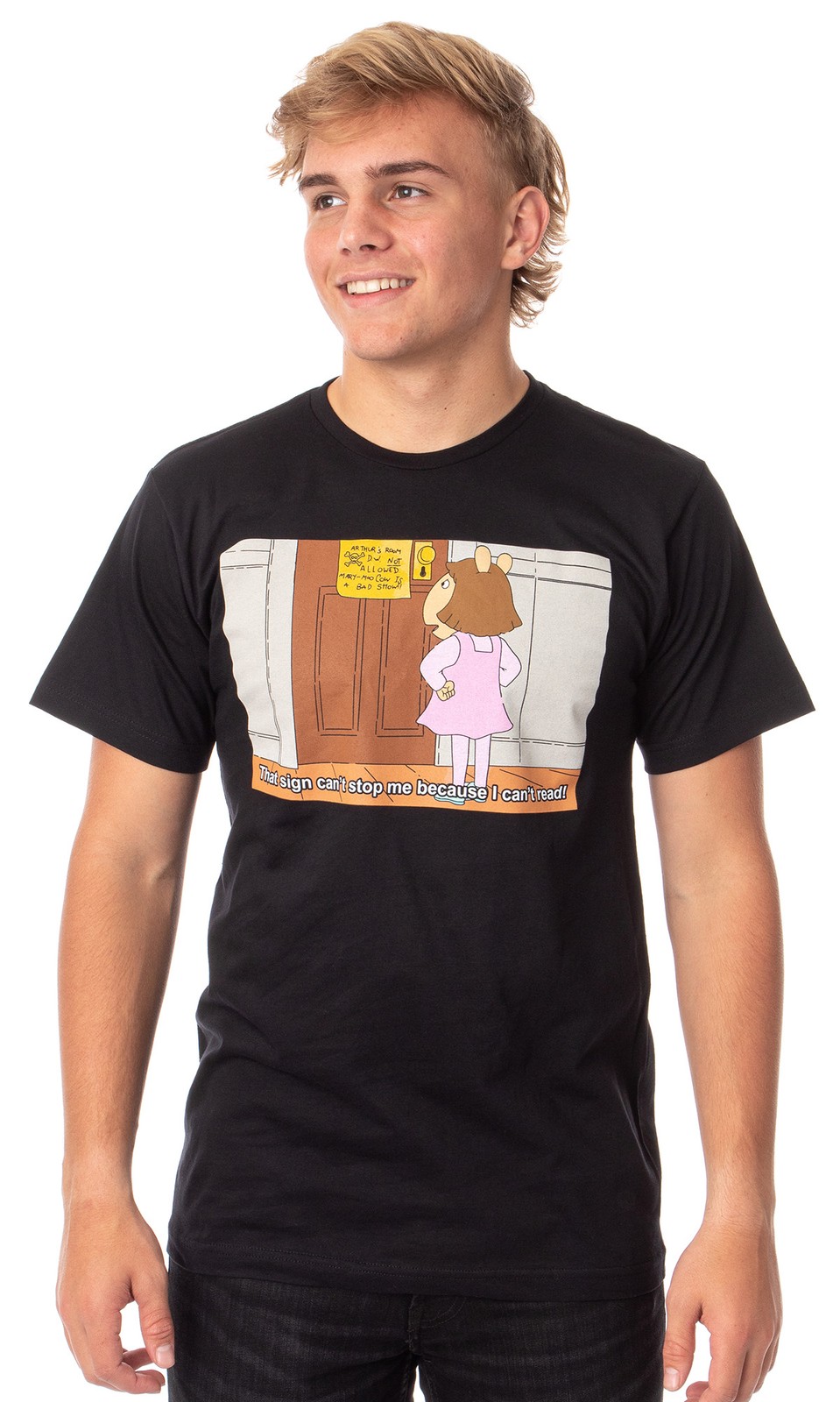Arthur Mens' D.W. Can't Read Meme Graphic T-Shirt gallery