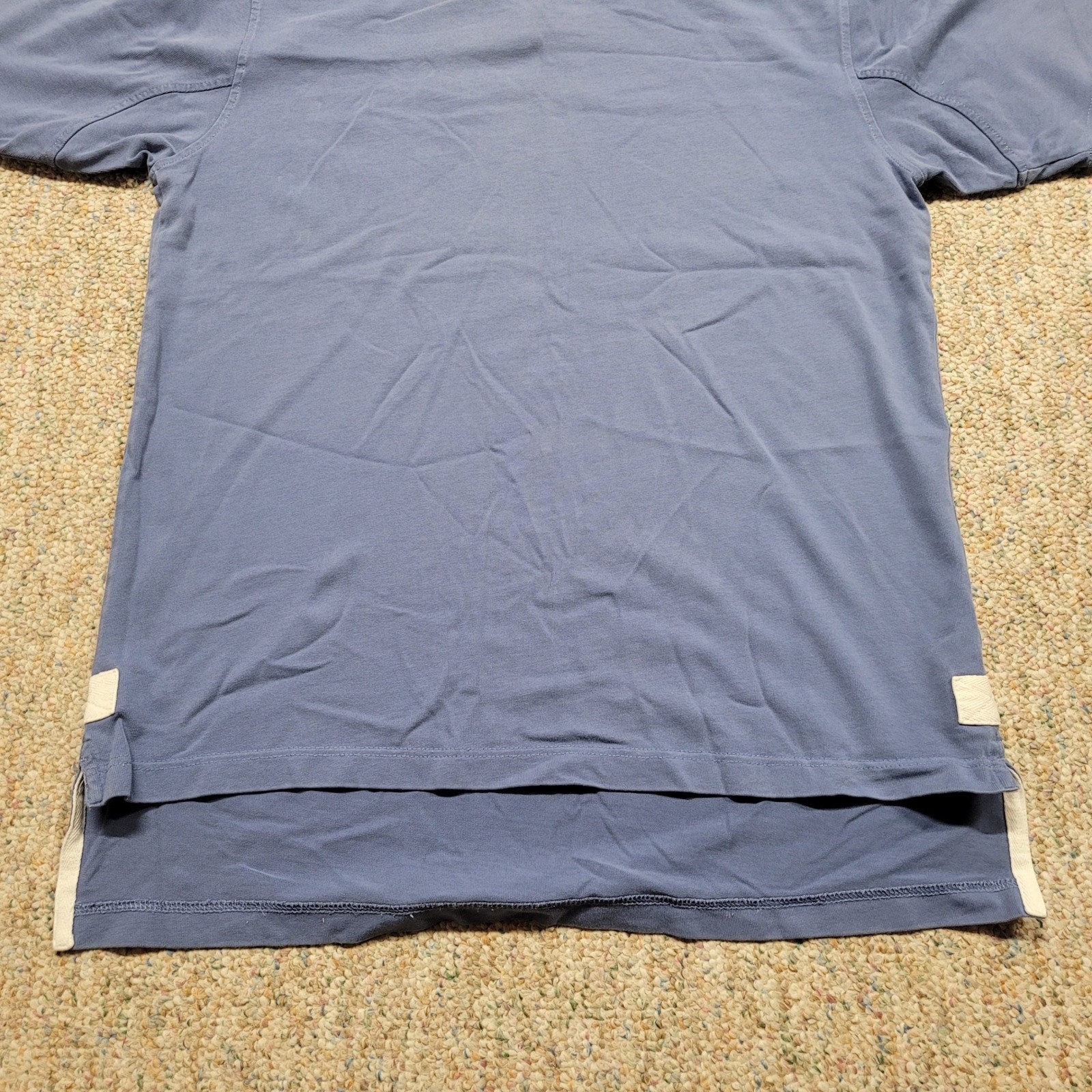 Orvis T-Shirt Mens Medium Blue Short Sleeve Cotton Football Yoke Drop Hem Tee gallery