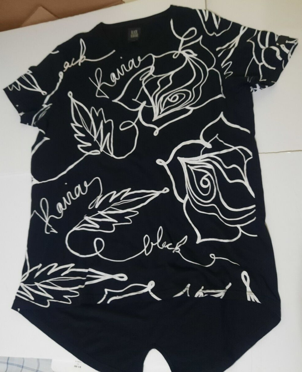 Black Kaviar Paris XXL 2XL Short Sleeve T Shirt Black White Geometric Long Tails