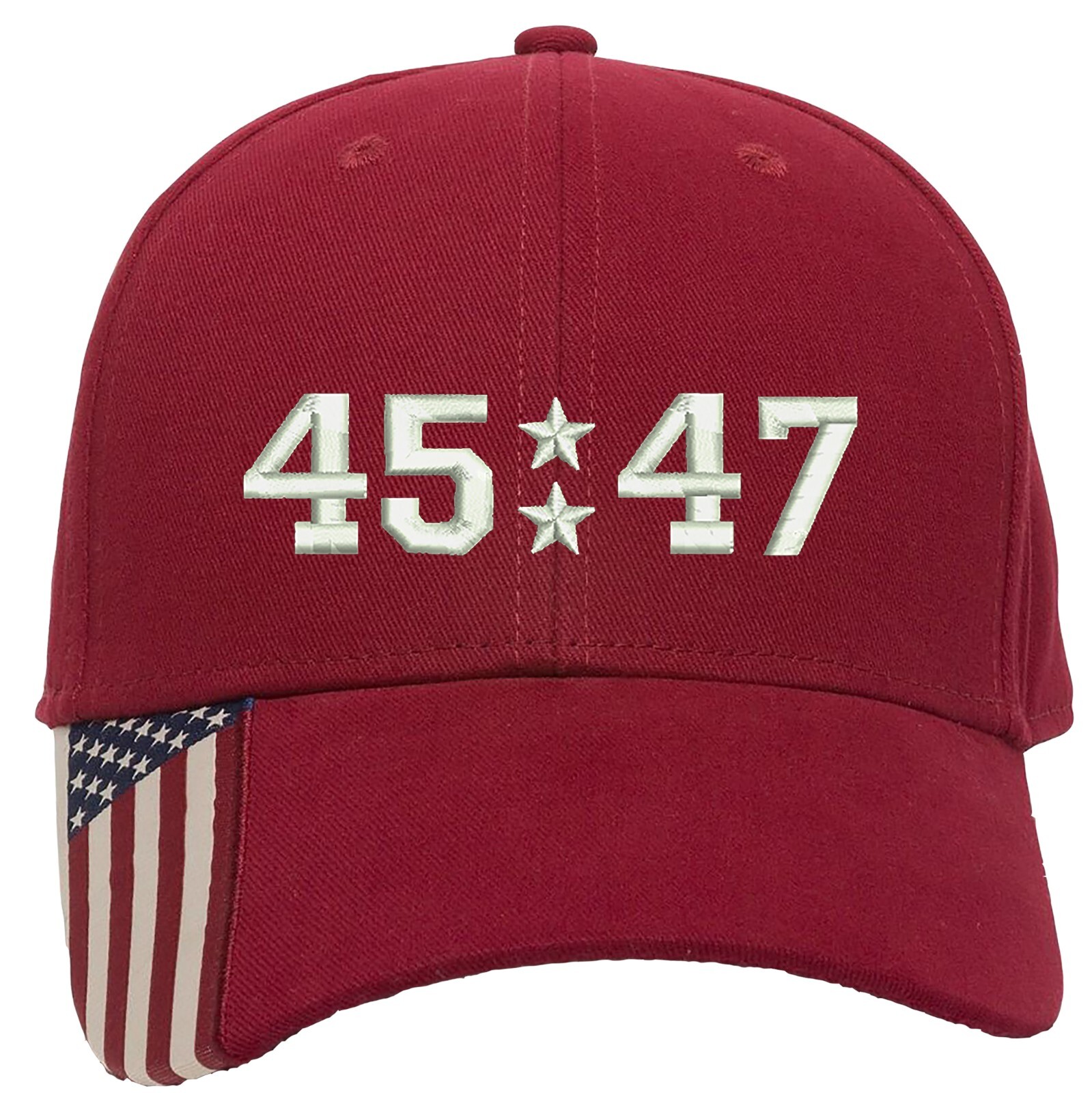 Trump Only 45/47 Embroidered One Size Fits Most Hat with US Flag on bill gallery