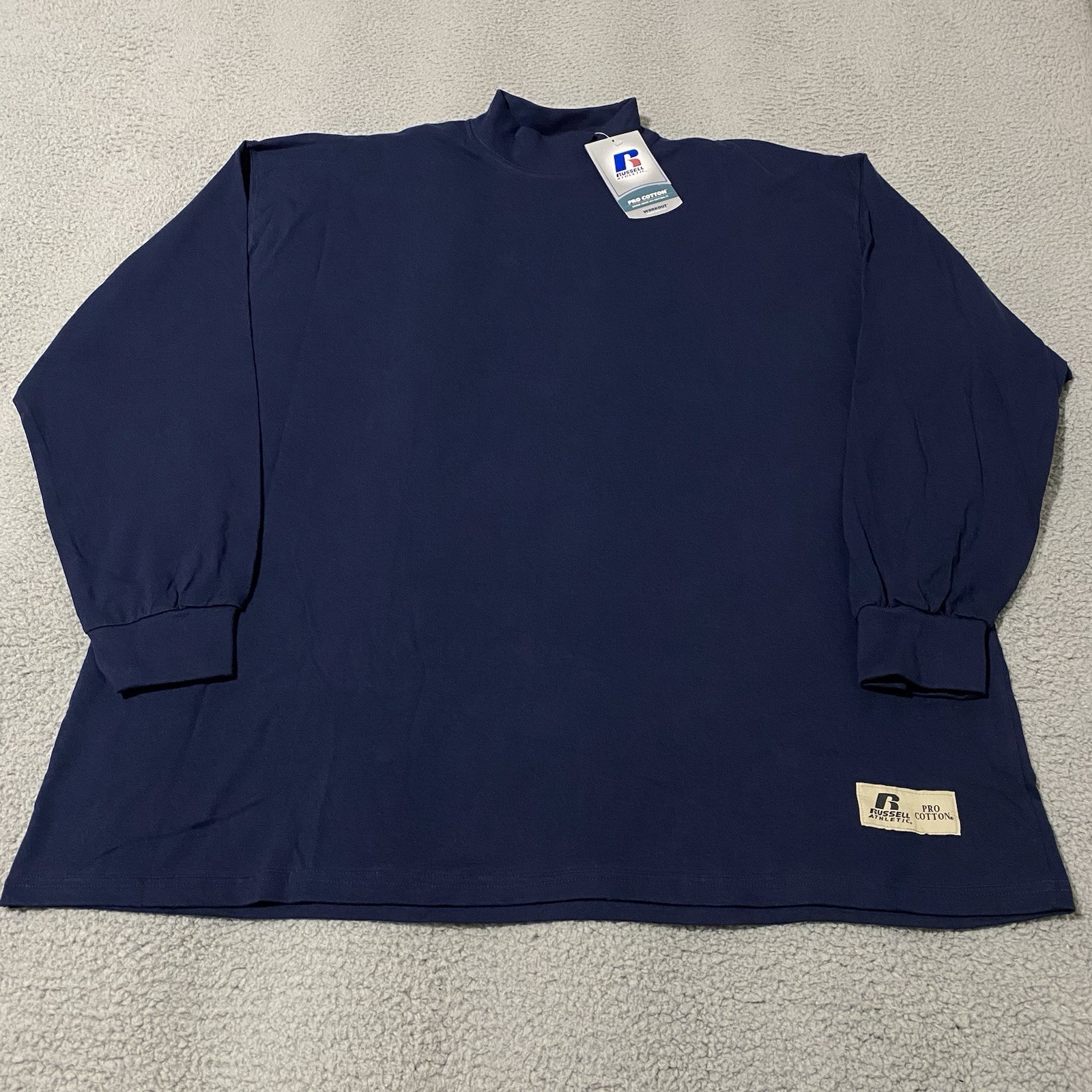Vintage Russell Athletic Mock Neck Shirt Mens Large Navy Pro Cotton Blank NEW gallery