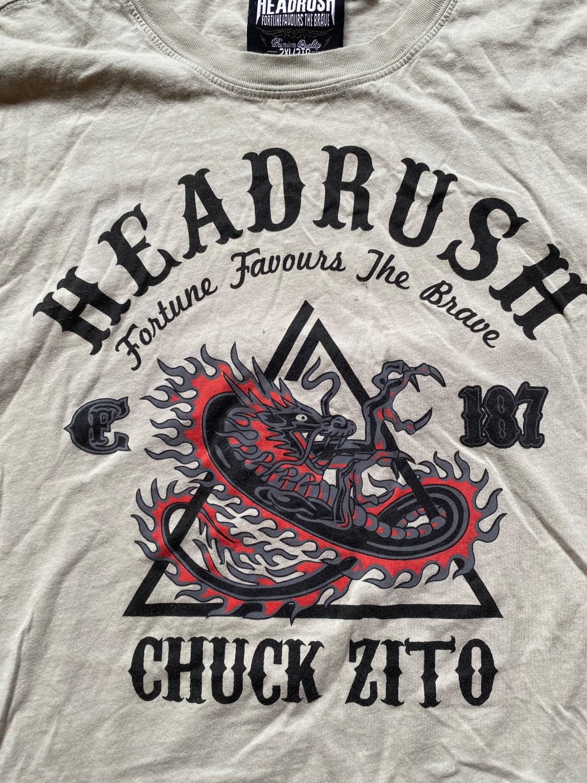Light Grey Headrush with dragon Graphic T-shirt size 2XL Regular fit men's gallery