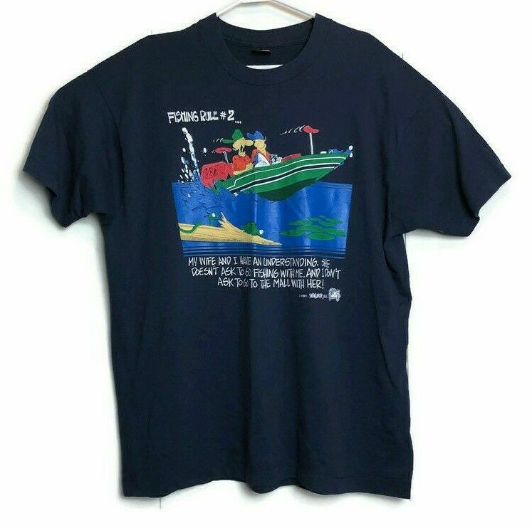 Vintage 1991 Fishing Boating T Shirt XXL Blue Nautical Wife Husband USA Made gallery