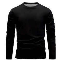 Spring and Autumn Men’s Solid Color Round Ne T-shirt 100% Polyester Fiber Casu