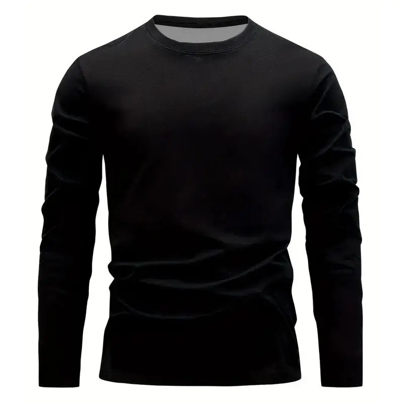 Spring and Autumn Men's Solid Color Round Ne T-shirt 100% Polyester Fiber Casu gallery