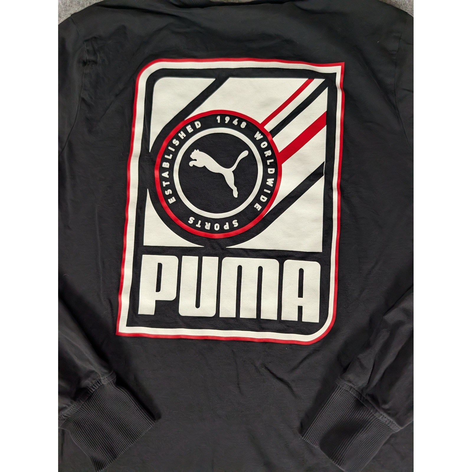 Puma Mens Black Long Sleeve Graphic T-Shirt Established 1948 Crew Neck Logo Tee gallery