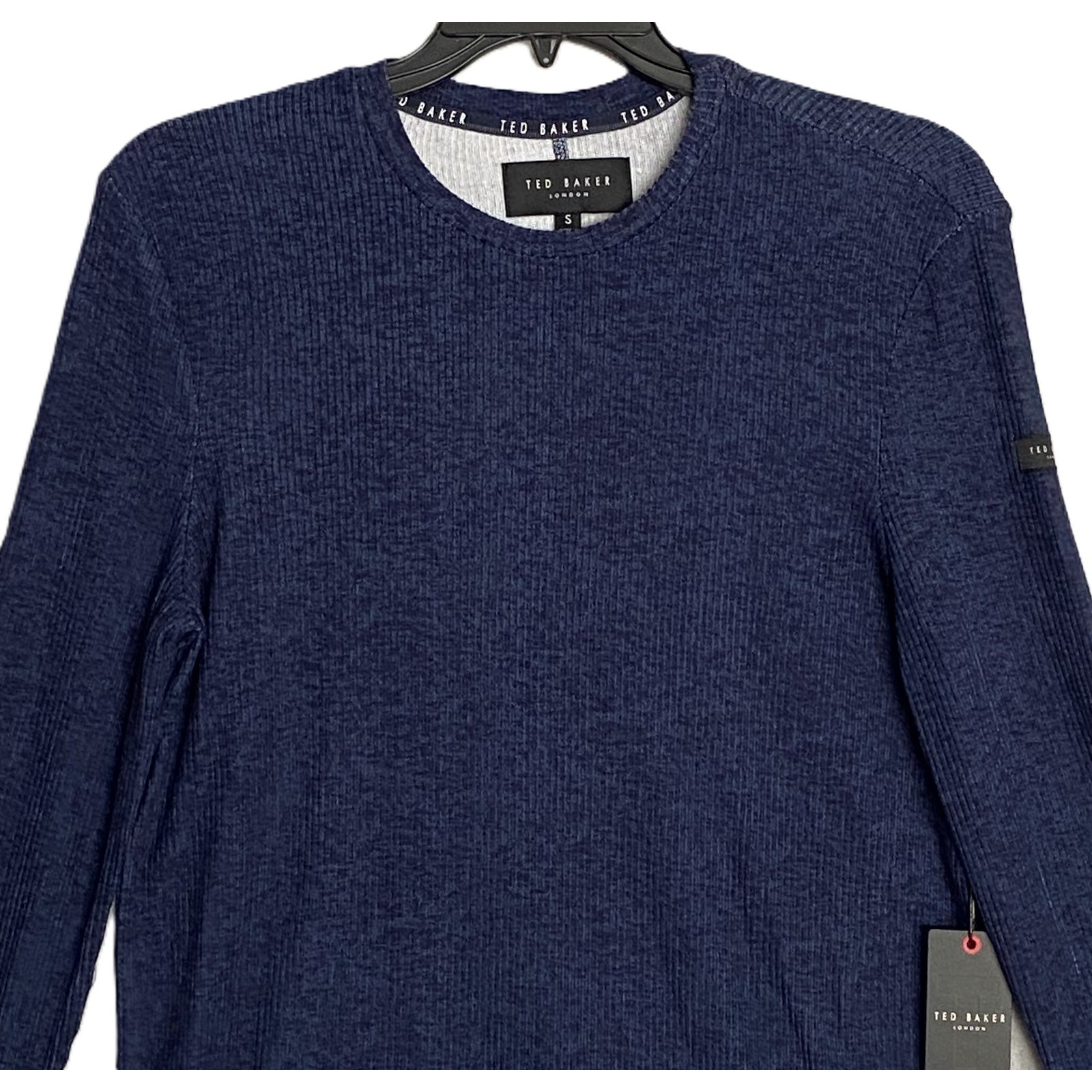 Ted Baker London T-Shirt Men's Small Ribbed Crew Neck Long Slv Navy Heather NEW gallery
