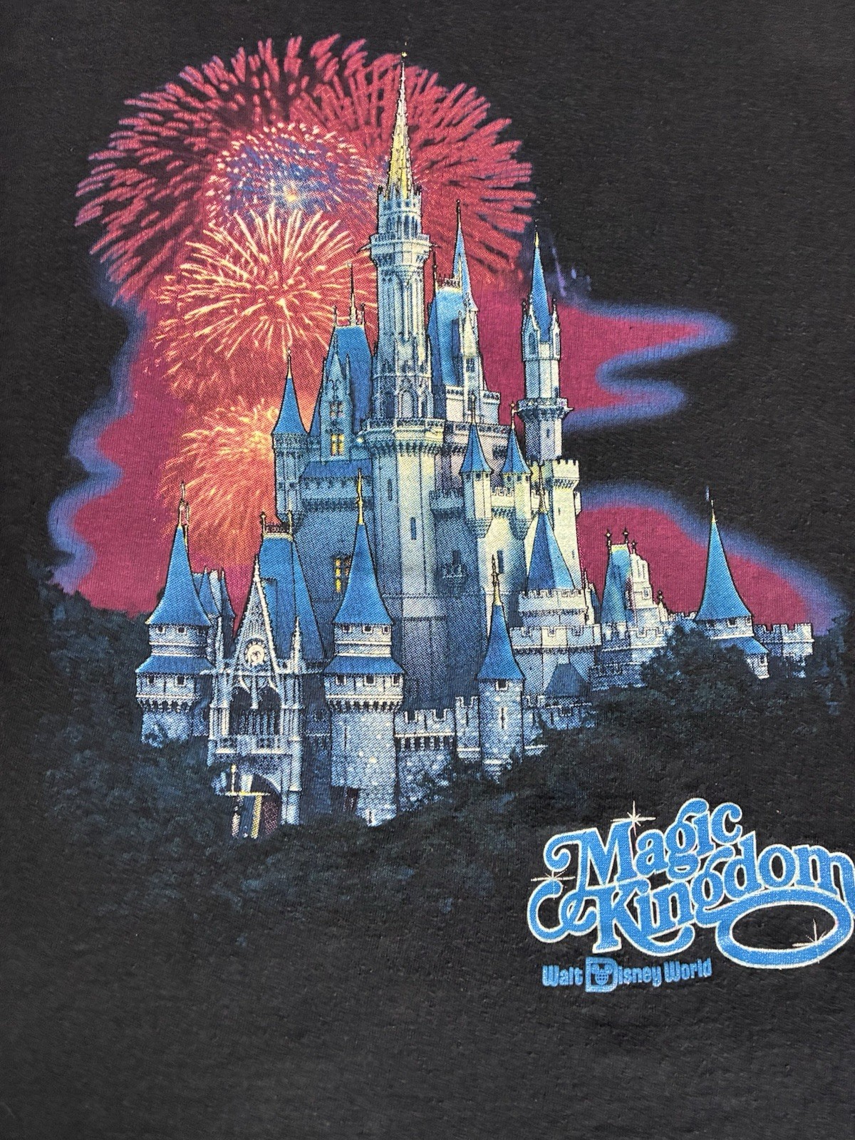 Disney Designs Vintage 80s Magic Kingdom Castle Graphic Black T Shirt L Fantasy gallery