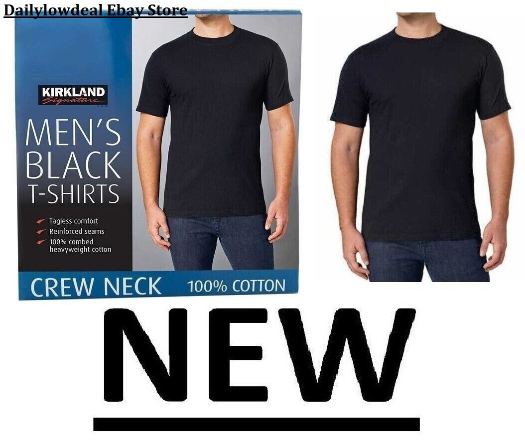 Kirkland Men’s Black 100% Cotton Crew Neck T-shirt FREE SHIPPING! 2 OR 6 PACK