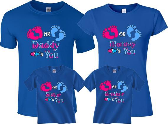 Pink Blue Gender Reveal Pregnant Expected Baby Family Funny Matching Cute Shirts gallery