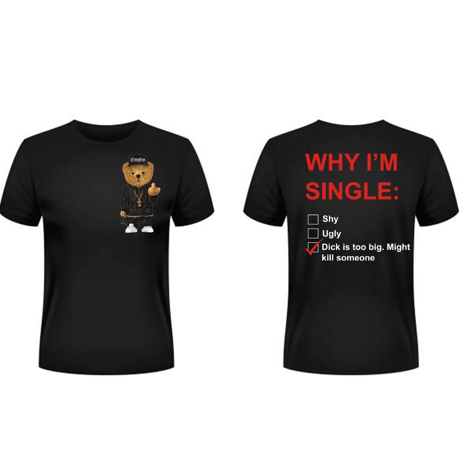 Stylist Teddy Bear T-shirt with Why I am Single T-shirt Summer Black T-shirt gallery