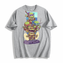 OFFICAL Teenage Mutant Ninja Turtles TMNT Gray Graphic T-Shirt Short Sleeve Tee