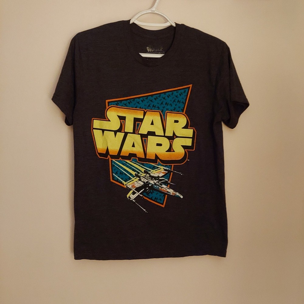 Star Wars Small Dark Gray T-Shirt Orange/Yellow Background Graphic