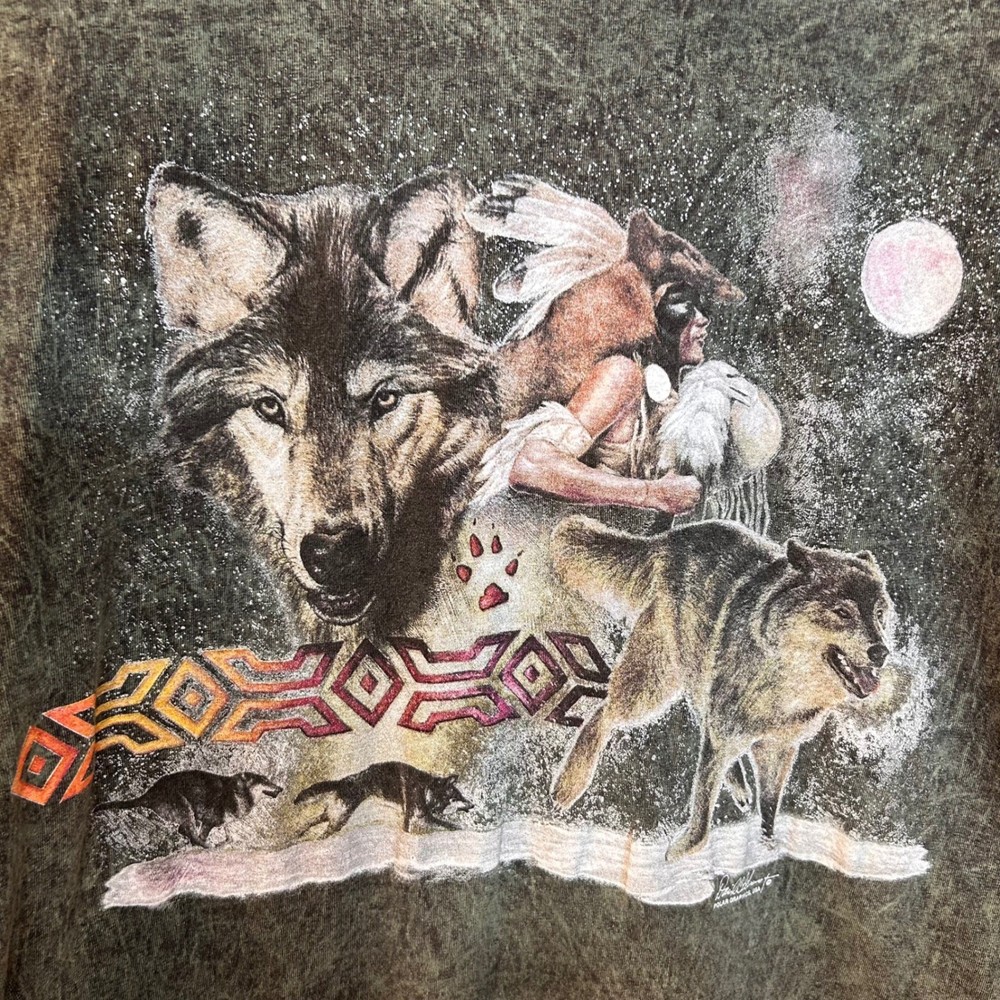 Vintage Wolf Arapaho Moon Men’s Medium Native American Polar Graphics T-Shirt